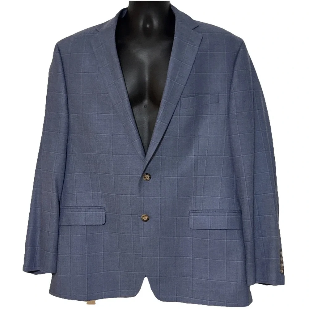 Lauren Ralph Lauren Men's Blazer 44R Light Blue Windowpane Silk/wool